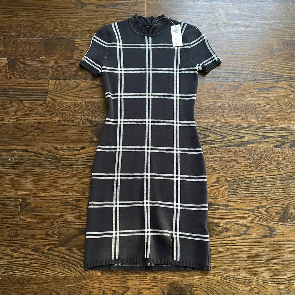NWT Abercrombie & Fitch A&F windowpane short sleeve sweater dress